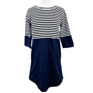 COS Navy & White Striped Cotton Poplin & Knit Dress Size Small